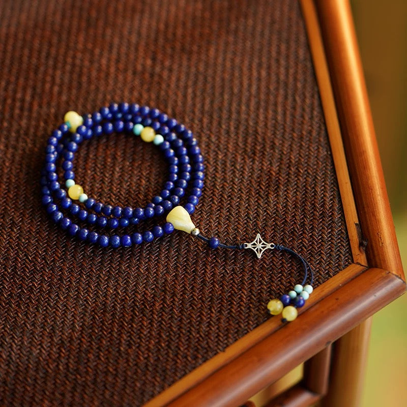 Mini 108-Count Lapis Lazuli Mala - Genuine Afghan Stone Buddhist Bracelet with Double-Wrap Design