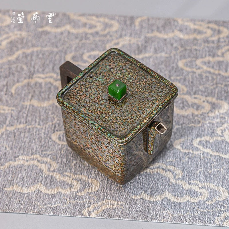 999 Pure Silver Handcrafted Teapot - Suzhou-Style Square Teapot with Auspicious Cloud Motif & Slow-Colored Patina
