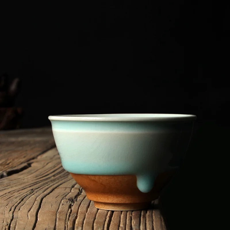 Premium Celadon Tea Cup – Handmade 'Weeping Glaze' Porcelain with Oil-Sheen Finish