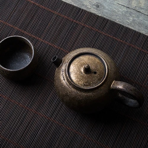 Japanese-Style Coarse Clay Teapot – Gilded Glaze Ceramic Teaware, Handcrafted Retro Kungfu Tea Set, Compact Brewing Pot (Small Teapot)