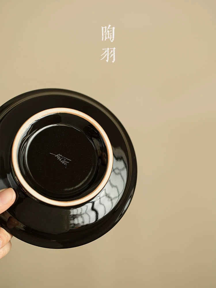 Gilded Silver-Filigree 'Fish & Waterweed' Tea Tray- Silver-Inlaid Ceramic Tea Boat (Dry Brewing Platform)