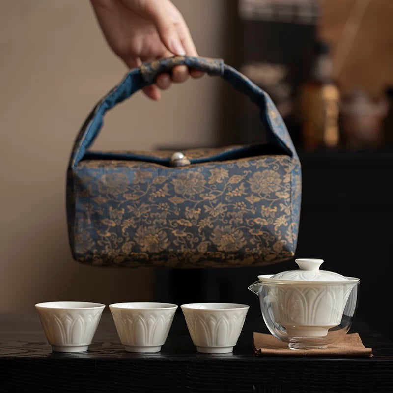 Song Dynasty-Inspired White Gaiwan Travel Tea Set - Portable 1-Pot-3-Cup Fast Brewing Kit with Storage Case