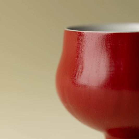 Signature Chinese Red Tea Cup - Rustic Handmade Terracotta with Vermilion Lacquer