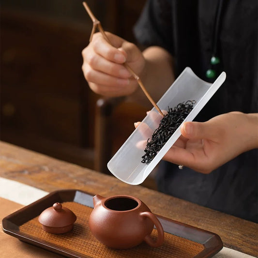 Handcrafted Glass Tea Scoop Duo - Organic Bamboo Tea Pick Set with Vintage Tea Needle & Leaf Spoon (Gongfu Ceremony Tools)