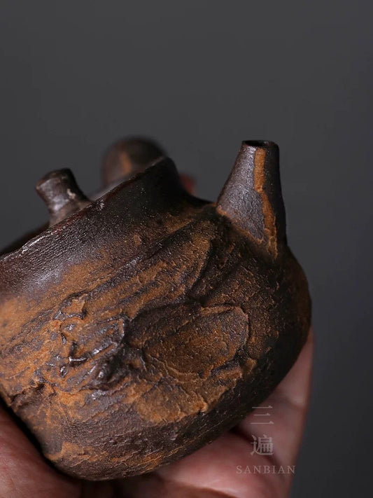 Japanese Wabi-Sabi Hand-Pinched Teapot – Ins-Style Creative Yixing Clay & Stoneware Lidded Cup, Easy-to-Season Handheld Gongfu Tea Set