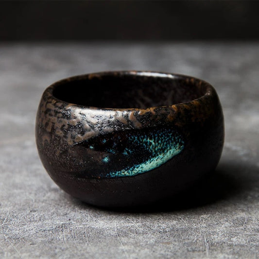 Handmade Coarse Clay Conical Tea Cup - Japanese-Style Chawan Master Cup, Rustic Wood-Fired Ceramic Tea Bowl (Large Size)