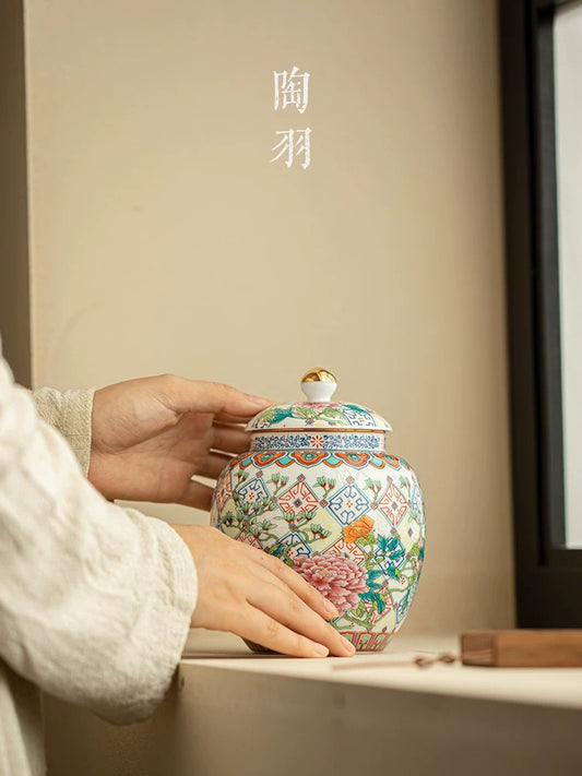 Peony Enamel Ceramic Tea Caddy
- Vintage-Inspired Porcelain Storage Jar (Air-Tight Premium Tea Canister)