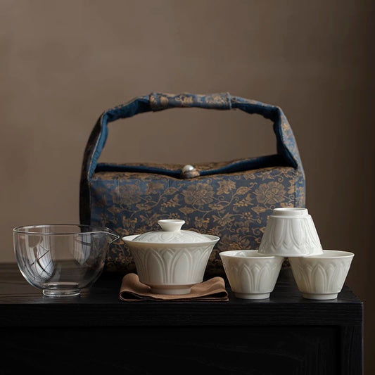 Song Dynasty-Inspired White Gaiwan Travel Tea Set - Portable 1-Pot-3-Cup Fast Brewing Kit with Storage Case