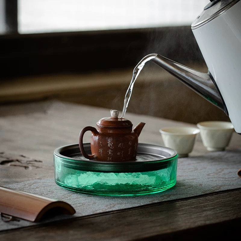 Vintage Glass Tea Waste Water Jar - Large Covered Wastewater Container for Tea Ceremony (Multi-Functional as Brush Rinse & Cup Cleaner)