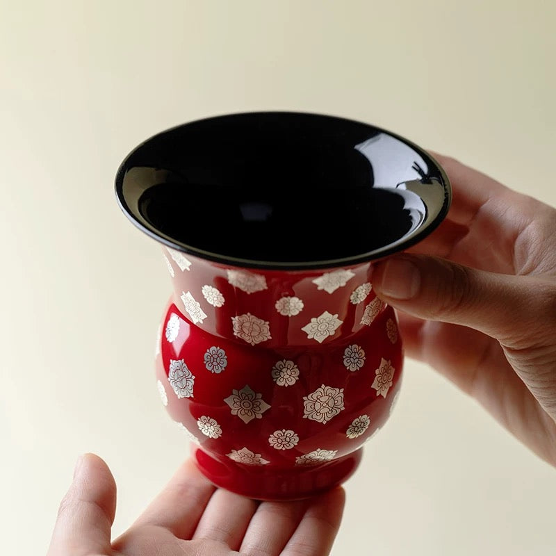 Luxury Gold & Silver Inlaid Multicolor Gem Floral Jian Shui – Premium Ceramic Chinese Red Water Jar (Tea Residue/Waste Water Holder)