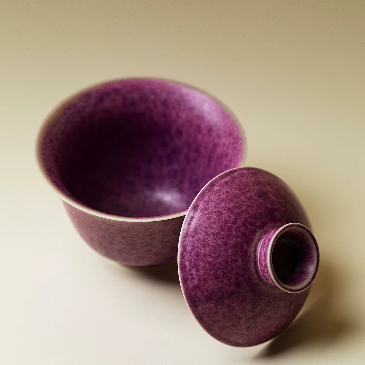 Handmade Yaobian Purple Tea Cup – Crystalline Glaze Ceramic Gongfu Gaiwan