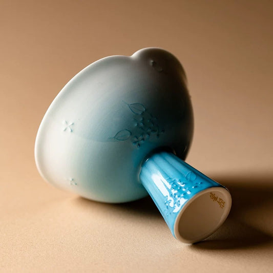 Premium Arita Porcelain Tea Cup - Cobalt Hand-Painted Stemmed Master Cup