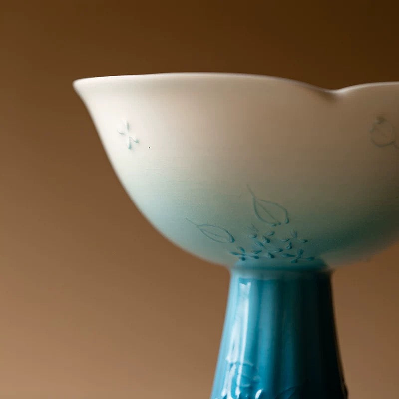 Premium Arita Porcelain Tea Cup - Cobalt Hand-Painted Stemmed Master Cup