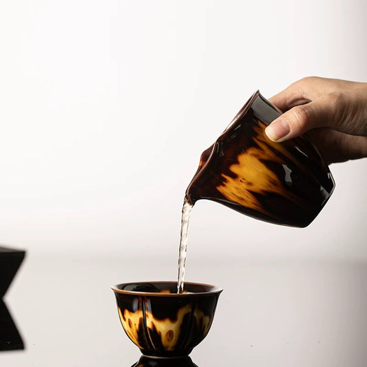 Premium Glazed Tea Server – Vintage Tortoise-Shell Ceramic Gongfu Set (Ergonomic Heat-Proof Design)