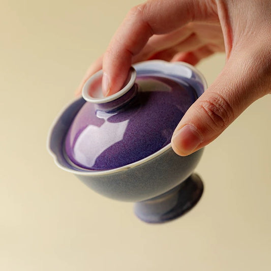 Luxury Purple Jun Kiln Tea Set – Handmade Floral Gaiwan with Royal Aesthetic