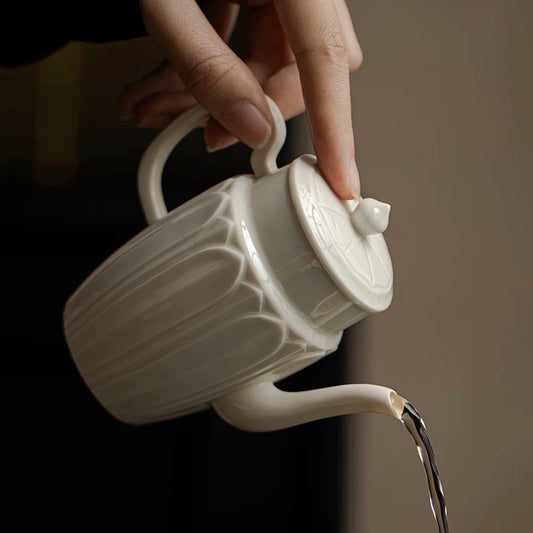 Song Dynasty-style Ding Kiln White Ceramic Teapot – Handmade Large Capacity Teapot with Filter, Retro Gongfu Tea Set for Home Brewing