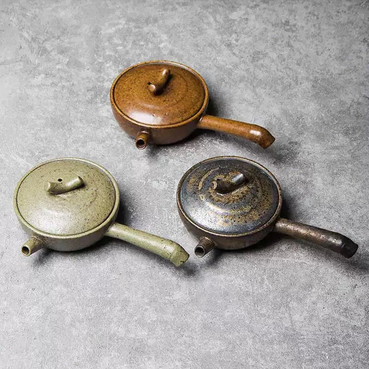 Handmade Retro Japanese-style Side-handle Teapot - Coarse Clay Gongfu Tea Brewer, Small Chinese Ceramic Pouring Pot