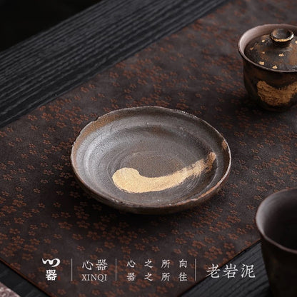 Golden Glaze Wood-Fired "Sancai" Tea Bowl - Handheld Retro Style Japanese-inspired Single Tea Set for Home Brewing & Gongfu Tea Ceremony