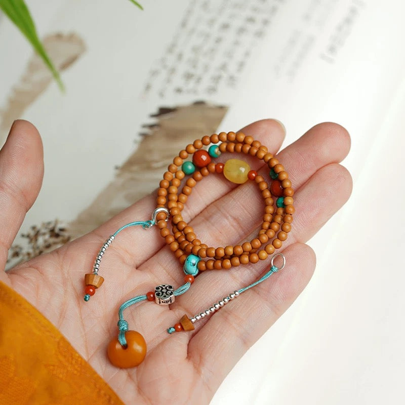 Ultra-Slim 108-Bead Mala | Exquisite 3mm Olive Seed & Vintage Beeswax Mini Prayer Bracelet