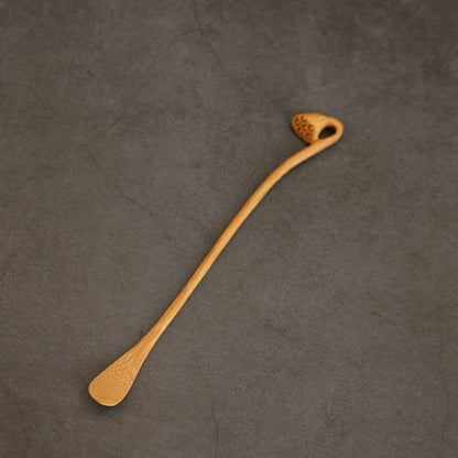 Premium Carved Bamboo Tea Tools – 3-Piece Lotus Leaf Set with Tea Scoop & Picker