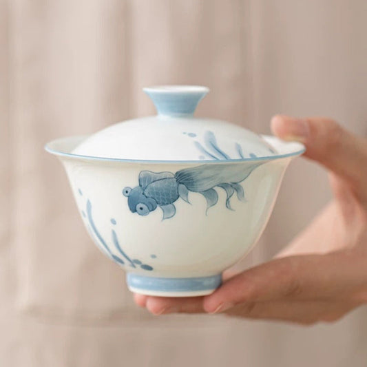 Premium Hand-Painted Underglaze Blue & White Gaiwan