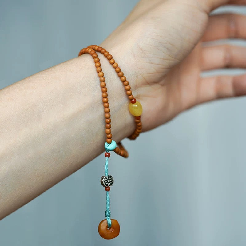 Ultra-Slim 108-Bead Mala | Exquisite 3mm Olive Seed & Vintage Beeswax Mini Prayer Bracelet