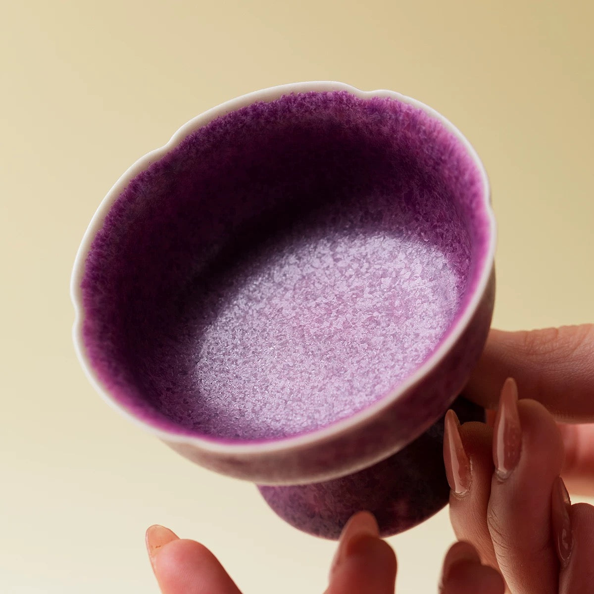 Handmade Yaobian Purple Tea Cup – Crystalline Glaze Ceramic Gongfu Set