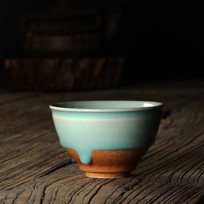 Premium Celadon Tea Cup – Handmade 'Weeping Glaze' Porcelain with Oil-Sheen Finish