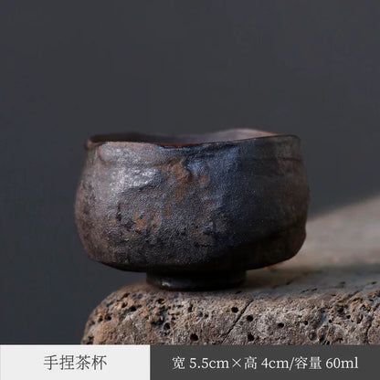 Japanese Wabi-Sabi Hand-Pinched Teapot – Ins-Style Creative Yixing Clay & Stoneware Lidded Cup, Easy-to-Season Handheld Gongfu Tea Set