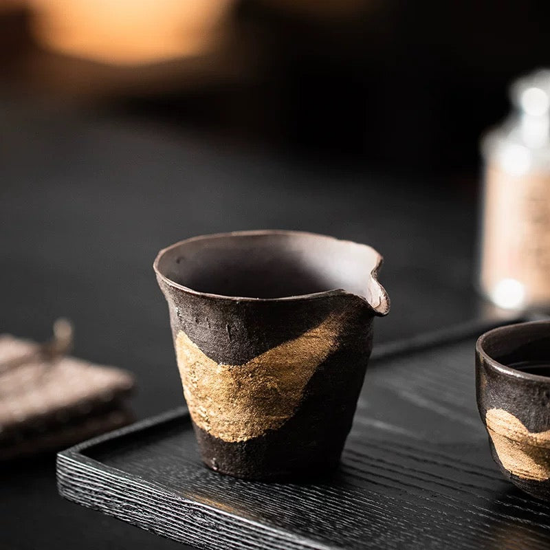 Golden Glaze Wood-Fired "Sancai" Tea Bowl - Handheld Retro Style Japanese-inspired Single Tea Set for Home Brewing & Gongfu Tea Ceremony