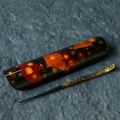 Gold-Leaf Ginkgo Tea Tools – Handmade Lacquered Bamboo Scoop & Tea Tray