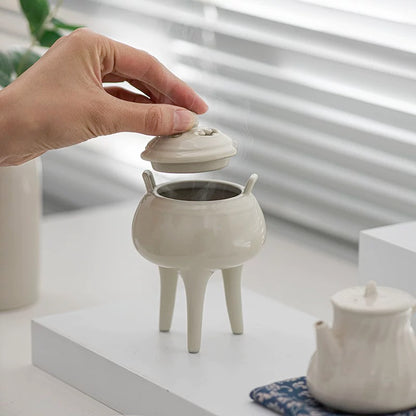 Song Dynasty Tri-Legged Incense Altar"**  
*Handcrafted Ceramic Incense Holder with Creative Retro Design – Zen Meditation Burner for Agarwood & Sandalwood (Charcoal-Compatible Incense Vessel)