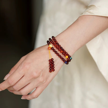 Blood Amber 108-Bead Mala - Handknotted Red Baltic Amber Prayer Necklace/Bracelet