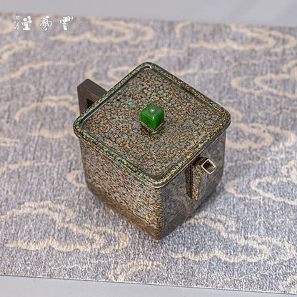 999 Pure Silver Handcrafted Teapot - Suzhou-Style Square Teapot with Auspicious Cloud Motif & Slow-Colored Patina