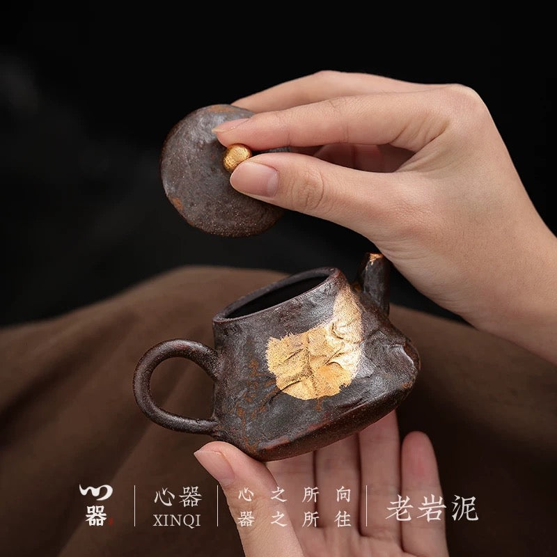 Golden Glaze Wood-Fired "Sancai" Tea Bowl - Handheld Retro Style Japanese-inspired Single Tea Set for Home Brewing & Gongfu Tea Ceremony