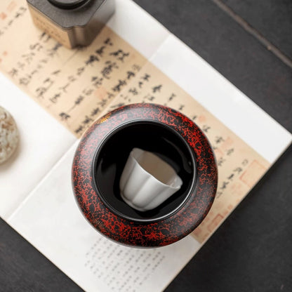 Antique Iron Lacquer Tea Waste Vessel— Multi-Functional Tea Debris Jar with Waste Water Lid (Traditional Dry/Wet Tea Ceremony Essential)