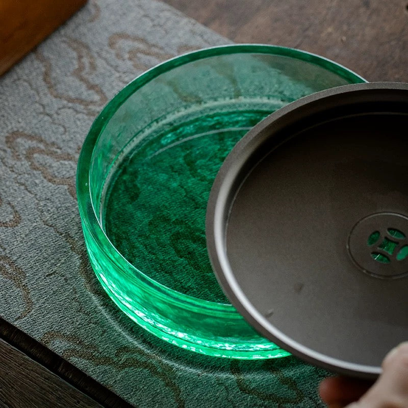 Vintage Glass Tea Waste Water Jar - Large Covered Wastewater Container for Tea Ceremony (Multi-Functional as Brush Rinse & Cup Cleaner)