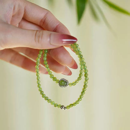 Serene Calabash Jade Bracelet
－ Natural Hetian Jade Beaded Bracelet (Fresh Apple Green, Neo-Chinese Elegance)