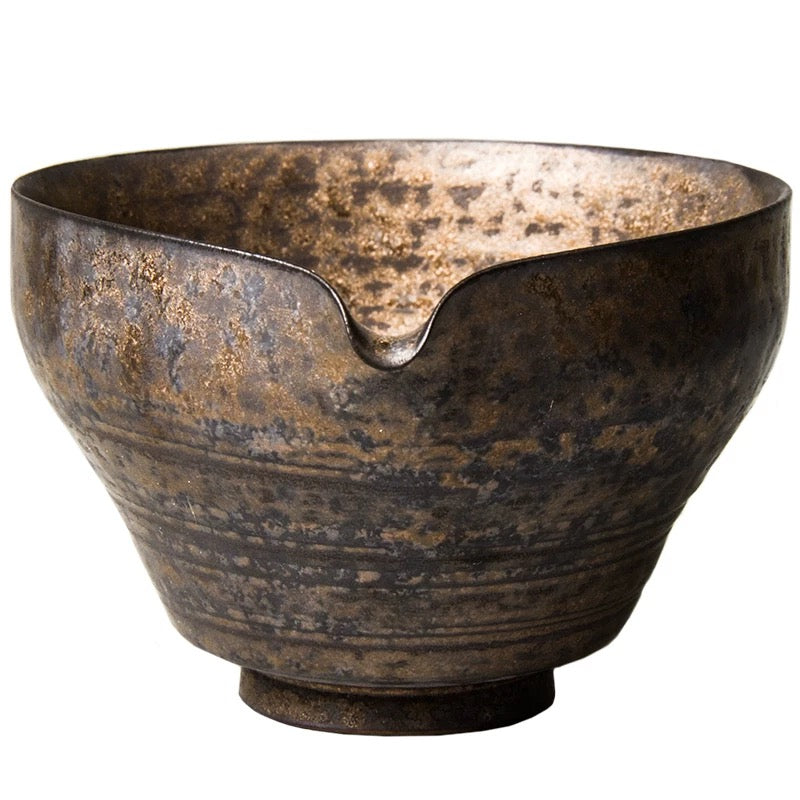 Handmade Coarse Clay Fairness Cup - Gold-Gilded Ceramic Tea Pitcher, Japanese Minimalist Gongfu Tea Set with Nurturing Patina