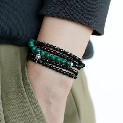 Rainbow Eye Obsidian & Malachite Beaded Bracelet－ Handwoven 5-Layer Wrap Bracelet (4mm Gemstones, Boho Chic Unisex Design)