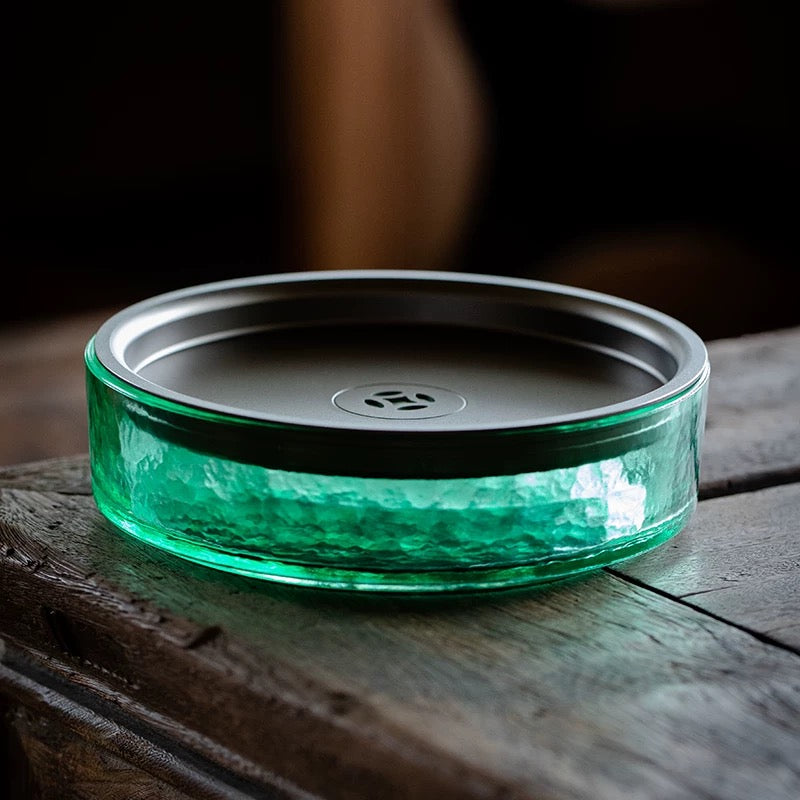 Vintage Glass Tea Waste Water Jar - Large Covered Wastewater Container for Tea Ceremony (Multi-Functional as Brush Rinse & Cup Cleaner)