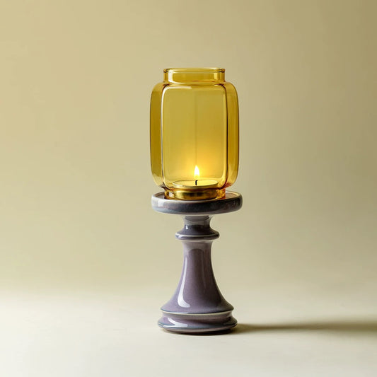 Imperial Glass Candle Holder – Ming & Qing Style 'Forbidden Red' Altar Decor with Vintage Buddhist Ambience Lightin