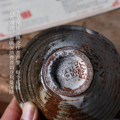 One-of-a-Kind Handmade Jingdezhen Wood-Fired Shino Glaze Lidded Tea Bowl – Japanese Wabi-Sabi Style 'Sancai' Tea Cup, Develops Natural Crackle Over Time