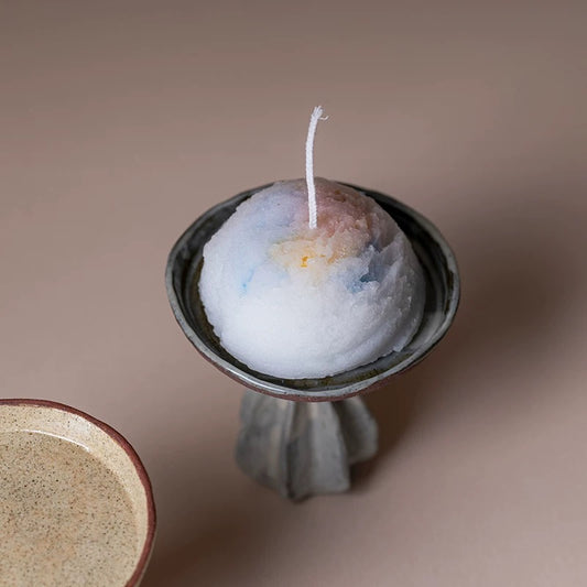 Japanese-Style Rustic Ceramic Candle Holder – Handcrafted Tea Table Decor for Home & Meditation (Artisanal Unglazed Altar Lamp)