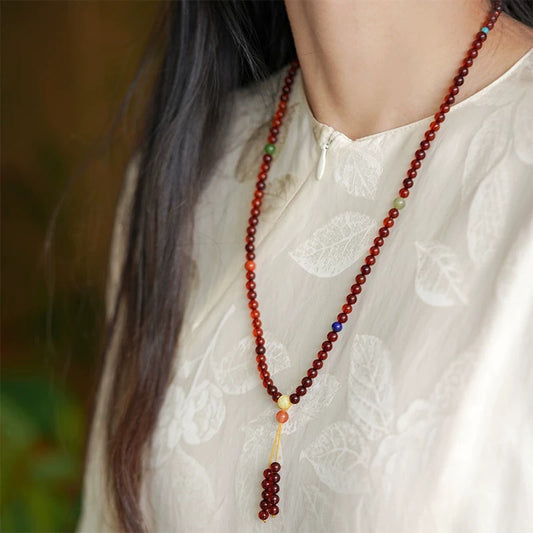 Blood Amber 108-Bead Mala - Handknotted Red Baltic Amber Prayer Necklace/Bracelet