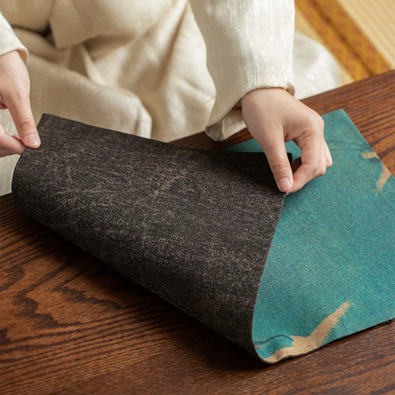 Gambiered Canton Silk Dry Tea Ceremony Mat – Chinese Zen-style Waterproof Table Runner (Antique-Inspired Tea Table Decor)