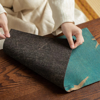 Gambiered Canton Silk Dry Tea Ceremony Mat – Chinese Zen-style Waterproof Table Runner (Antique-Inspired Tea Table Decor)
