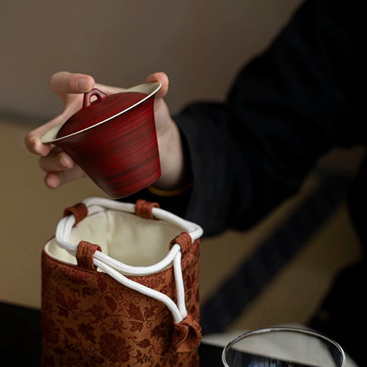 Hawthorn Red Vintage Travel Tea Set - Portable 1-Teapot-2-Cups Fast Brewing Kit with Customizable Oversized Gaiwan