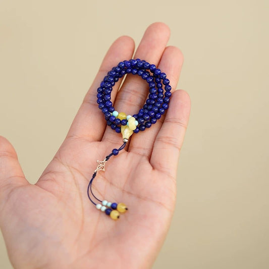 Mini 108-Count Lapis Lazuli Mala - Genuine Afghan Stone Buddhist Bracelet with Double-Wrap Design