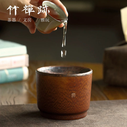 Lacquered Linen-Body Tea Cleansing Bowl with Copper Lid (Multi-Functional Tea Debris Container & Teapot Drip Tray)